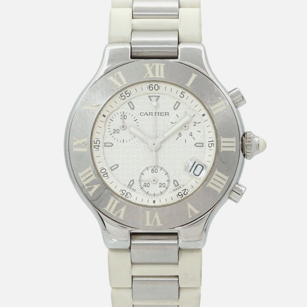 Cartier Mens 44mm White Dial Luxury Watch
